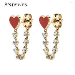 Stud Earrings ANDYWEN 925 Sterling Silver Enamel Red Chains Earring Luxury Heart Women Cute Rock Punk Youth Jewelry Gift