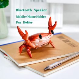 Speakers New Creative Cute Cartoon Crab Speaker Wireless Bluetooth Speaker and Phone Stand Combo Pen Holder Desktop Decoration Audio Gift