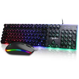 Keyboards V300 EnglishRussian Wired USB RGB Backlight Gaming Mouse Keyboard Set