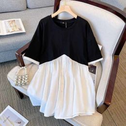 Dresses 150kg Plus Size Women Bust 156 Summer Loose Short Sleeve Irregular Splice Dress Black 5xl 6xl 7xl 8xl 9xl