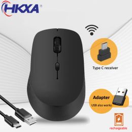 Mice HKXA Type C Wireless Mouse Rechargeable Silent Click Ergonomic Mouse 3 DPI Adjustable with USB Adapter for Laptop PC Macbook