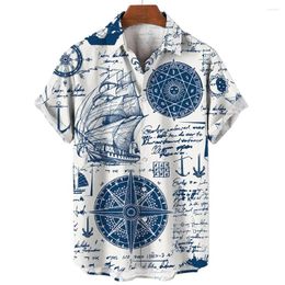 Men's Casual Shirts Summer Fashion Nautical Graphics 3D Printed Shirt Short Sleeve Top Beach Oversized Loose Camisa