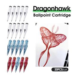 20pcs Multicolor Dragonhawk Ballpoint Tattoo Cartridge Needles 10 Black 6 Blue 4 Red for Beginners and Designer Tattoo Practise 240219
