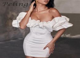 Peling Satin Ruffles Sleeve Summer Dresses Backless Strapless Bodycon White Short Sexy Party Nightclub Vestidos 2202122273903