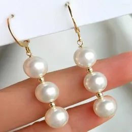 Dangle Earrings Highlights 8MM White Shell Pearl 18K Diy Holiday Gifts Easter Wedding Halloween FOOL'S DAY