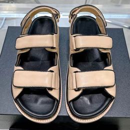 peep toe women flat sandals runway designer high quality genuine leather thick sole summer outside walking comfortable vacation beach sandal female