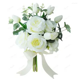 Wedding Flowers Korean Style Simulation Holding Flower Bridal White Rose Bouquet