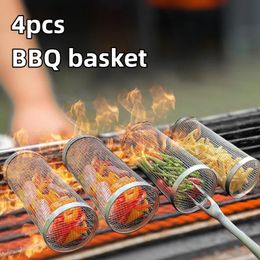 Barbecue Basket Set 20cm30cm Cylindrical BBQ Grill Family Outdoor Travel Camping Picnic Stainless Steel Simple Cookware 240223