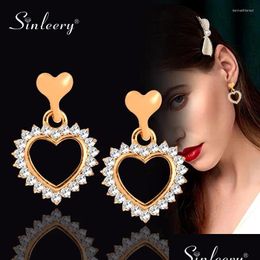 Dangle Chandelier Earrings Sinleery Lovely Hollow Heart For Women Gold Sier Color Crystal Drop Fashion Jewelry Es745 Delivery Ot0Sl