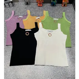 Fashion Designer 2024 Women's Knit Sleeveless Tops With Brooch Elasticity Casual Top 5 Colour