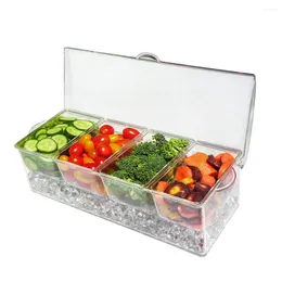 Storage Bottles Spice Box With Removable Compartments Outdoor Picnic Food Container 4 Ice Clip Spoon For Freshness Fruits