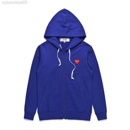 Mens Hoodies Sweatshirts Designer Com Des Garcons Play Sweatshirt Cdg Red Heart Zip Up Hoodie Brand Navy Blue Size xl