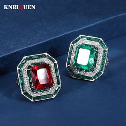 Vintage 12*14MM Ruby Emerald Rings Lab Diamond Wedding Bands Gemstone Cocktail Party Fine Jewellery Female Anniversary Gifts 240221