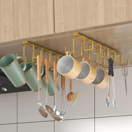 Hooks Punch-free Double-row Kitchen Cupboard Under Shelf Mug Cup Hanger Hook Iron Hanging Rack Holder Cabinet Organiser