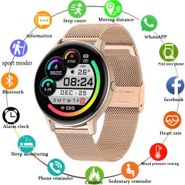 Watches Smart Watch Women Waterproof Smartwatch Women Round Full Touch FitnessTracker Blood Pressure Monitor For Android IOS Smart Clock