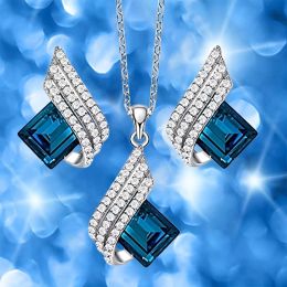 Lyx mode lysande ängelvingar kristall hänge 14k vitt guld halsband örhängen designer original valentiner dag gåva smycken set för kvinnor