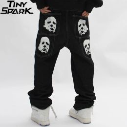 Pants Hip Hop Streetwear Harajuku Denim Pants 2023 Men Dark Style Face Printed Denim Pants Cotton Joggers Jeans Harem Pants Trousers