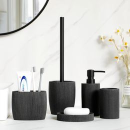 Black Bathroom Accessories Soap Dispenser Toothbrush Holder Tumbler Dish Mouthwash Cup Toilet Brush 240228