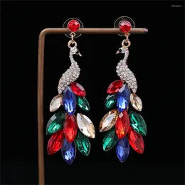 Dangle Earrings Amazing Colorful Crystal Gem Peacock Design Earring Exaggerated Woman's Ear Jewelry Vintage Bridal Valentine's Gift