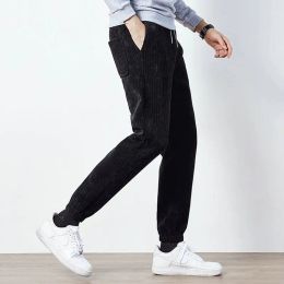 Pants Men Black Grey Cosy Comfy Pants Elastic Drawstring Waist Corduroy Trousers Polyester Spandex Blended Fabric Soft Warm Pant Daily