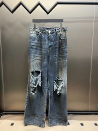 Jeans BL 2023 French Pairs Designer Style Dirty Jeans HighQuality New Painted Dyed Ripped High Street Men Women Unsex Dirty Fit