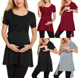 Dresses Mom Casual Tshirt Pregnant Women Midlength Breastfeeding Top Tshirt Summer Short Sleeve Maternity Dress Breastfeeding Clothes