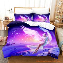 sets Guardian angel Bedding Set Cartoon Anime threepiece set Adult Kid Bedroom Duvetcover Sets 3D Fantasy Angel All season bed set