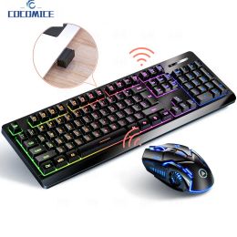Keyboards new 104keys Wireless Luminous Rechargeable Keyboard and Mouse Set Computer Accessories External gamer office Keyboard and Mouse