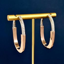 Fashion Designer lock buckle Diamond earrings Stainless steel 18k rose gold U-shaped half diamond large earrings for women Jewellery gift