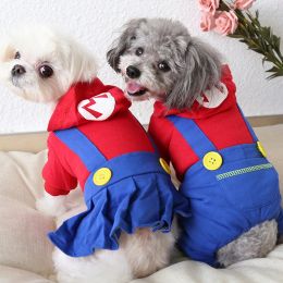 Dresses Letters Cotton Pet Dog Clothes Winter Warm Dog Dress Dog Jumpsuits Thick Coats Hoodies Red Blue Clothing For Dogs Cat Maltese