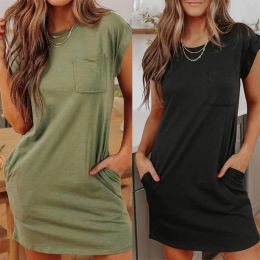 Dress Women 2023 Mini Dresses Summer T shirt Dress Casual Short Sleeve Crew Neck Flowy Tunics Dress with Pockets Dropshipping