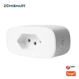 Control Zemismart Brazil Smart Tuya Zigbee Socket BR Plug Wireless Outlet Timing Plug 16A Energy Monitor Alexa Google Home Voice Control