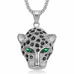 Hip Hop Leopard Head Pendant Necklace Cool Men Gift Titanium Steel 18K Gold Plated Rap Jewellery