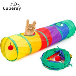 Toys Folding Cat Tunnel Rolling Dragon Colour Stitching Pet Toy 2 Holes Rainbow Cat Tunnel with Fur Balls for Cat Training & Exercise