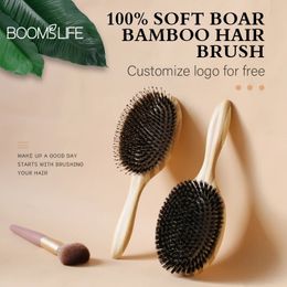 Boar Bristle Hair Brush Women Wood Bamboo HairBrush Professional Curly Airbag Scalp Brush Comb for Hair Beauty Care Salon Tools 240226