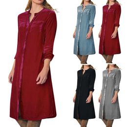 Casual Dresses Dress For Women 2024 Festival Slim Comfortable Solid Color Button Pocket Loose Simple Classic And Versatile Vestidos