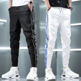 Pants Spring Summer Harajuku Elastic Waist Quick Drying Stripe Casual Baggy Sport Running Work Trousers Man Casual Jogger Sweatpants