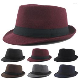 Berets Classics 2024 Winter Autumn Short Brim Felt Fedoras Hat Men Black Panama Vintage Top Sombrero Trilby Mens Hats Gentleman Fedora