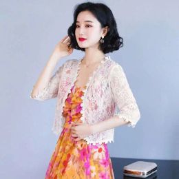 Waistcoats 2021 Fashion Lace White Black Women Short Sleeve Shrug Bolero Lace Wedding Bridal Summer Jacket Elegant Cape