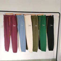 Pants RHUDE Classic Logo Embroidery Rhude Sweatpants Men Women Apricot Blue Green Black Loose Drawstring Joggers Casual Pants