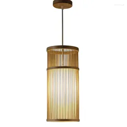 Pendant Lamps Japanese Single-headed Hollow Bamboo Lights Chinese Zen Tea Room Restaurant Aisle Bedroom Bar Hanging Fixtures