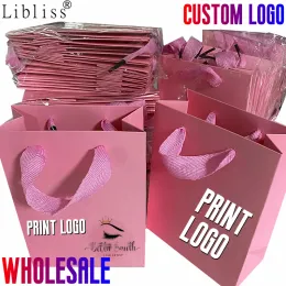 Eyelashes Pretty Pink Kraft Gift Bag Gold Present Box For Pajamas Clothes Books Packaging Gold Handle Paper Box Bags Kraft Paper Gift Bag