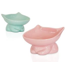 Cat Bowls Feeders Cervical Spine Protection Ceramic Pet Cats Food Water Feeder Small Dogs Bowl Non Slip Durable7460699