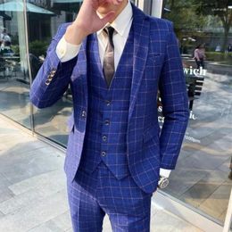 Men's Suits Luxury Men Solid Colour Single Breasted Notch Lapel Formal Occasion Business 3 Piece Jacket Pants Vest Slim Fit