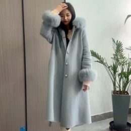 Fur Hot Sales 2023 Autumn Winter Customised processing wool coat for women's doublesided hooded fox fur collar cashmere wool Jacket