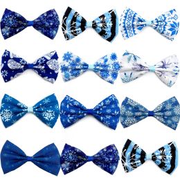 Accessories 30/50pcs Winter Dog Bow Ties Charms Puppy Accessories Slidable Dog Collar Blue Bows Snowflake Style Pet Supplies Small Dog Bows