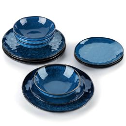 Sets VANCASSO Starry 12/24/36Piece Dinner Set Vintage Look Ceramic Blue Stoneware Tableware Set with Dinner Plate,Dessert Plate,Bowl