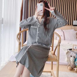 Dresses 100% Cotton Maternity Nursing Night Dress Spring Autumn Sleepwear Clothes for Pregnant Women Pregnancy Feeding Home Lounge Wear