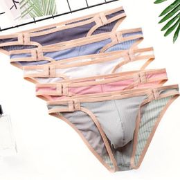 Underpants Men Panties Color Matching Stretch Low Waist Sexy G-string Thong Narrow Edges U Convex Briefs Inside Wearing