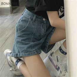 Shorts Shorts Women Vintage Ins Summer Denim Trendy High Waist Harajuku College Girls Simple Streetwear Pocket Leisure Femme Clothing